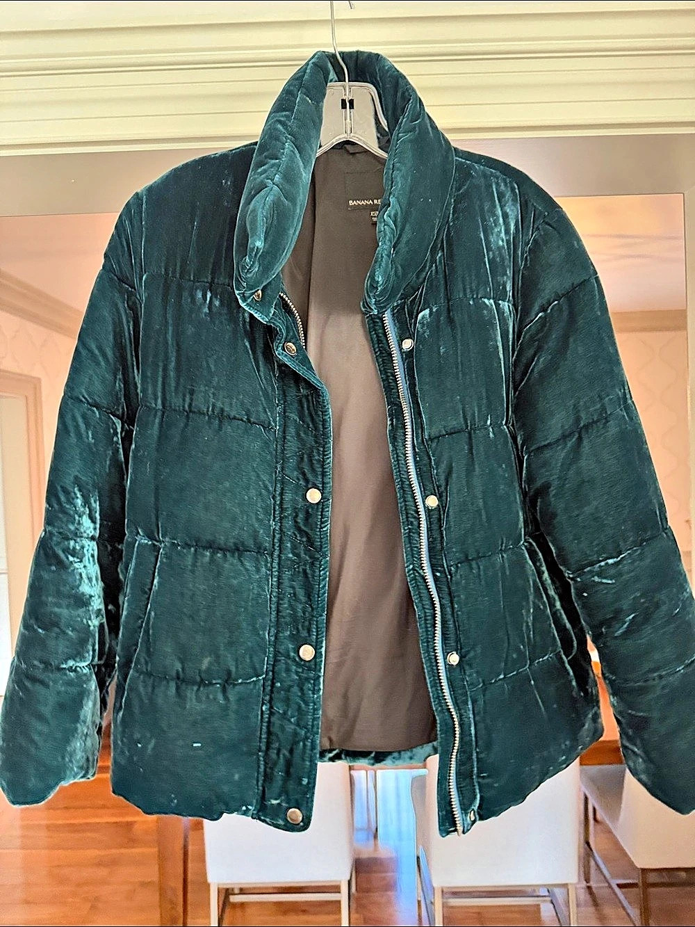 Banana Republic Snowdon Velvet Puffer Coat in Blue
